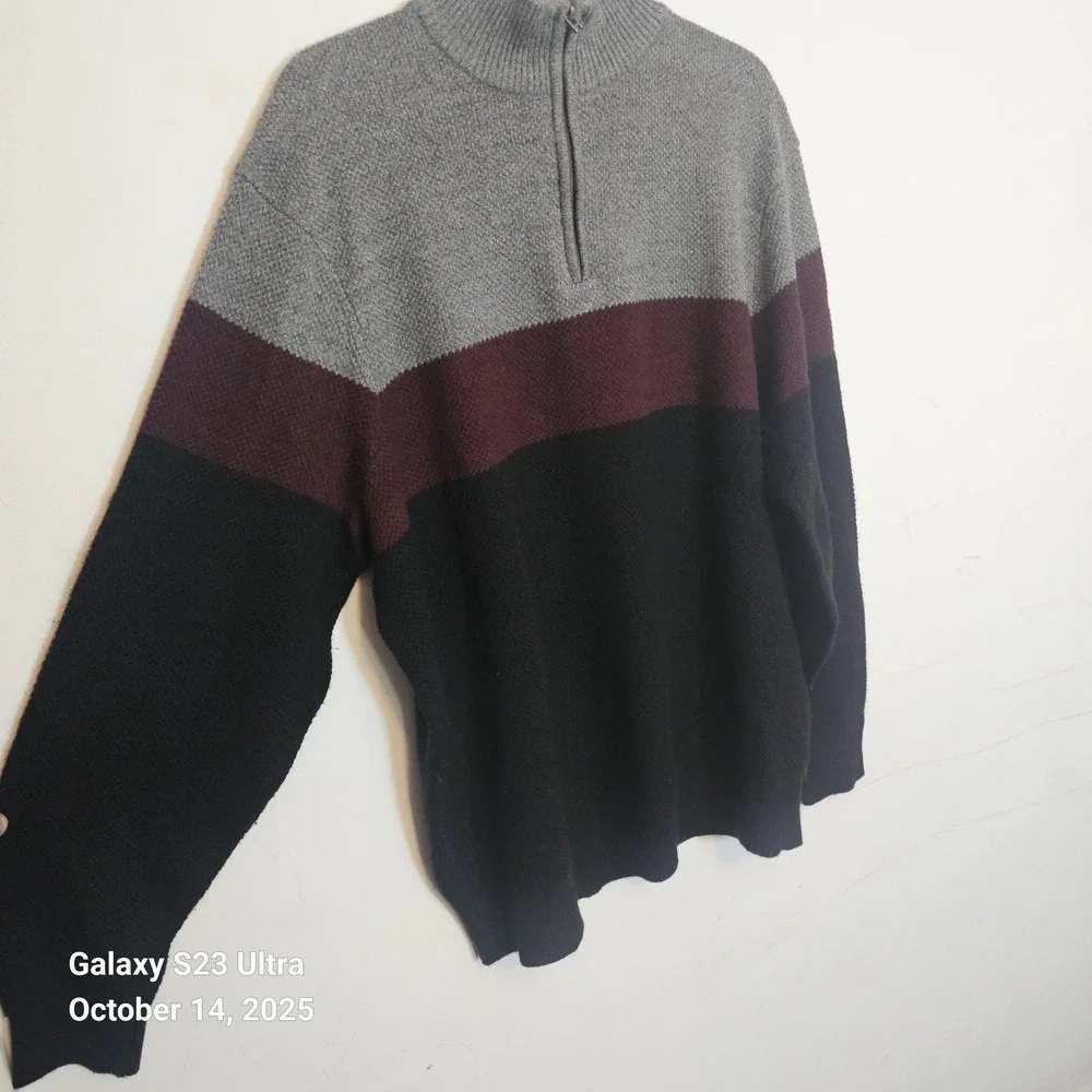 Dockers 1/4 Zip Knit Sweater Mens Size 2XL XXL Gray Red‎ Black Colorblock